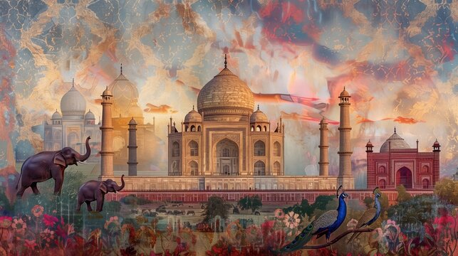 A picturesque blend of the Taj Mahal with other Indian monuments