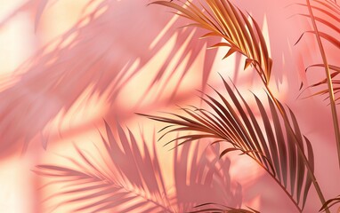 Tranquil tropical palm leaf shadows on a peach backdrop create a serene atmosphere