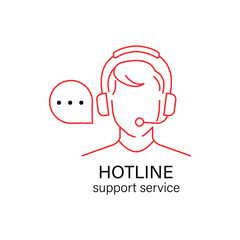 red thin line hotline support service logo. simple linear flat style trend crm logotype graphic banner design isolated on white background. 24 7 help