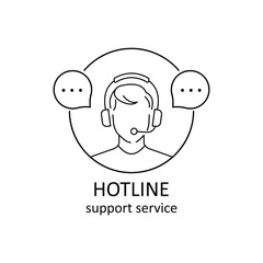 Call center operator line icon. Vector man in headset symbol or design element in thin line style