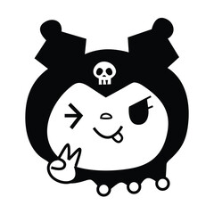 FUNNY CARTOON CHARACTER VECTOR. BLACK AND WHITE SILHOUETTE. CAN BE USED AS A STICKER.