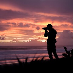 Silhouette of a photographer with world photography day
