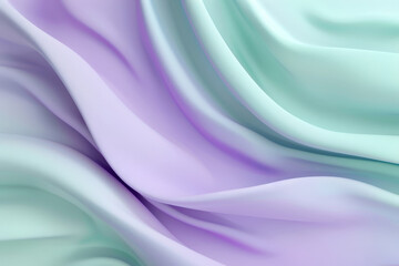 Abstract pastel green and purple fabric background with soft elegant curves and waves creating a delicate and soothing visual