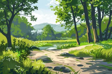 Naklejka premium Experience the serenity of a peaceful nature walk or hike amidst a breathtaking scenic environment.