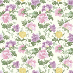 Floral variety color, form natural, seamless fabric pattern.