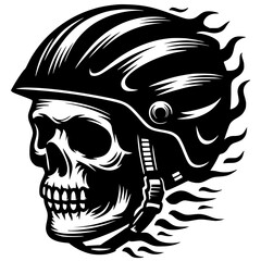 Silhouette of a skull wearing a bicycle helmet