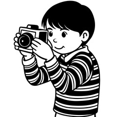 child with camera line art coloring pages