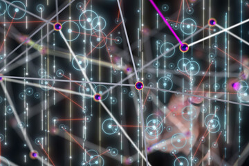 Neural network 3D illustration. Big data and cybersecurity - 3d