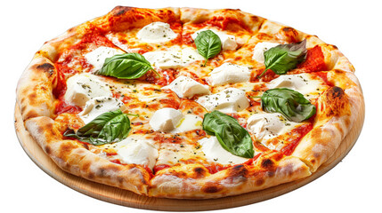 pizza with tomato and mozzarella and basil isolated
