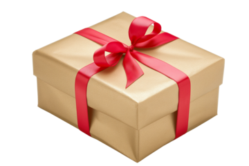 gift box wrapped with red bow and ribbon isolated on white background.