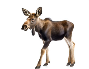 Baby Elch auf vier beinen isoliert auf wei&szlig;en Hintergrund, Freisteller