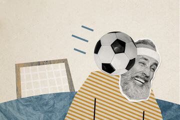 Composite photo collage of old sportsman football coach smash ball championship play gate net...