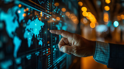 Investment consultant pointing at a growing financial graph with icons of profitability, Generative AI