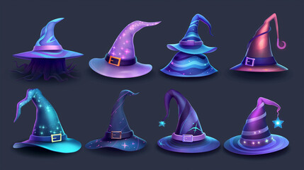 Asset of Magic hat or Halloween hat on dark background, Illustration