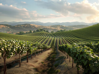Fototapeta premium Vineyards on Rolling Hills, Generative AI Illustration