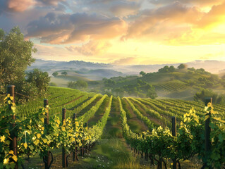 Fototapeta premium Vineyards on Rolling Hills, Generative AI Illustration