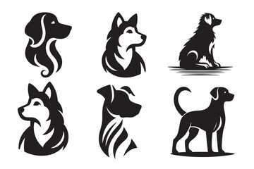 set of dogs silhouettes