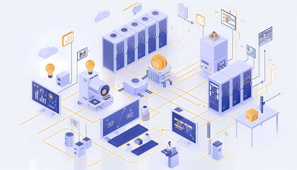 Flat design manufacturing technology with cloudbased ERP system, production planning, and resource management