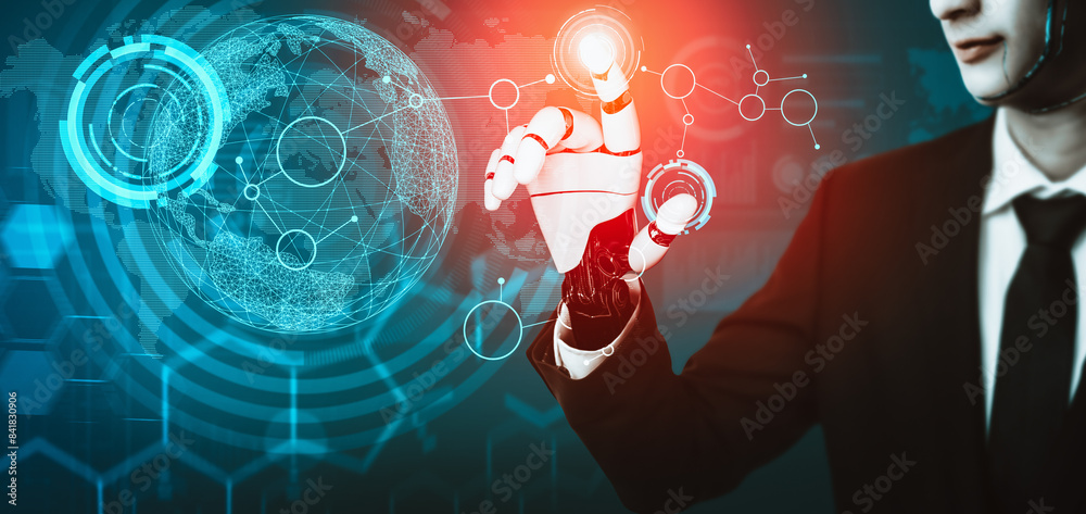 Poster mlp 3d rendering futuristic droid robot technology development, artificial intelligence ai, and mach