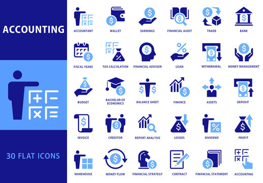 Accounting Dual Blue Flat Icons Set