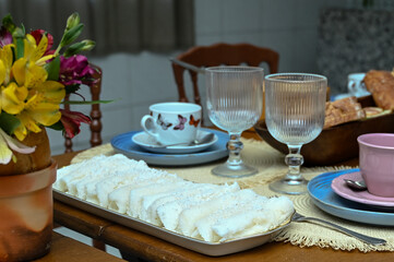 table setting, breakfast in the morning, breakfast table, table setting for a dinner, table and chairs in a restaurant, table and chairs,  hotel breakfast, afternoon tea, set table, rolled tapioca