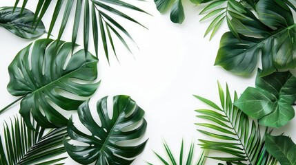 White background with tropical foliage