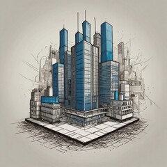 Obraz premium Creative Business Building city background for business background vector line art 