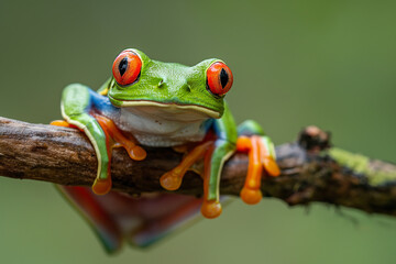 Red-eyed tree frog sitting on a branch 