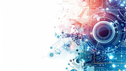 Obraz premium Technology systems in a sleek white tech background. Vector images showcase interconnected networks, digital grids, and futuristic designs, illustrating the seamless integration of modern technology