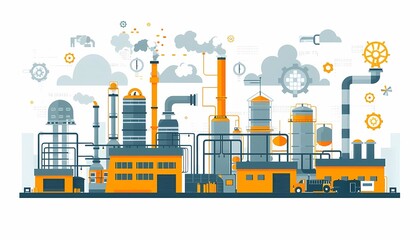 Flat design manufacturing technology with cloudbased ERP system, production planning, and resource management