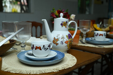 tea set,  breakfast in the morning, table setting, table setting for a dinner, table and chairs in a restaurant, table and chairs, breakfast table, hotel breakfast, afternoon tea, set table, abundant 