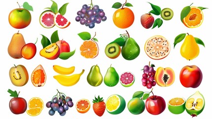 Vector illustration of a diverse fruit collection on a white background