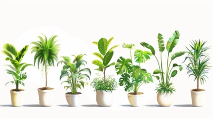 Vector illustration of diverse houseplants on a white background