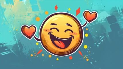A cartoon rendering of an emoticon character s face expressing love for dad within a vibrant speech bubble