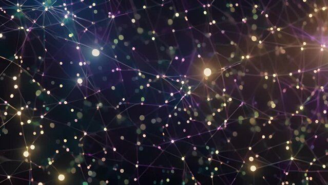 A web of colorful lines and nodes filling the screen illustrating the connectivity and interdependence of different regions in the brain.