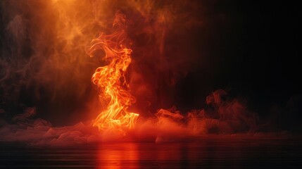 Fire Burning with Smoke Rises Creating an Abstract Background