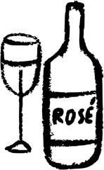 Wine rosé Picnic doodle icon. Outdoor vector illustration. Hand drawn line art style. Sketch