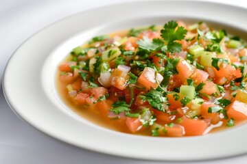 Colorful Sofrito with Fresh Ingredients in White Serving Bowl