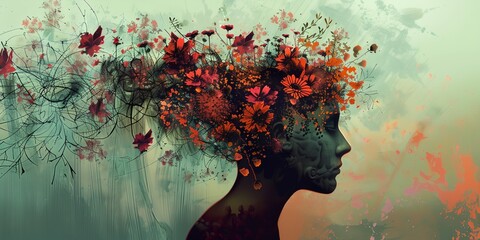 woman with a flower crown on her head with butterflies flying around her head