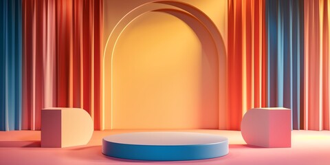 a room with a round table and a round sculpture in the middle