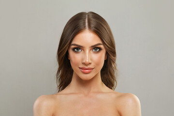 Obraz premium Glamorous model woman with natural make-up, healthy skin and long hair. Female beauty, cosmetology and skincare concept