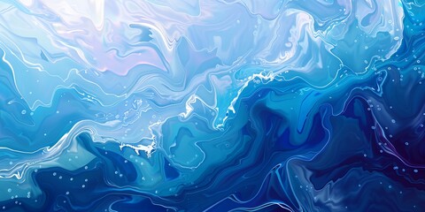 a blue and white abstract painting with bubbles on it's surface, with a blue and white swirl