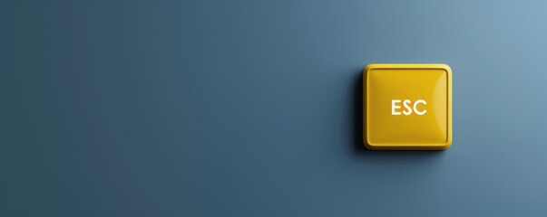 Yellow escape key button placed on blue background representing digital technology concept