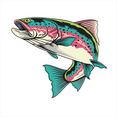 Vector Illustration of Rainbow Trout Fish with Vintage Illustration