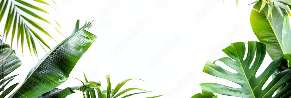 Wall mural group of green leaves on a white background