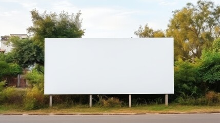 Real estate blank billboard in front of home lawn