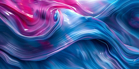 Fototapeta premium blue and pink abstract painting with liquid waves