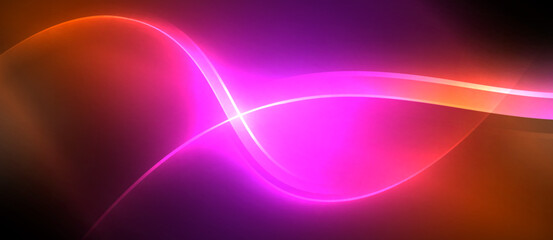 Neon glowing circle rays, light round lines in the dark, planet style neon wave lines. Energetic electric concept design for wallpaper, banner, background