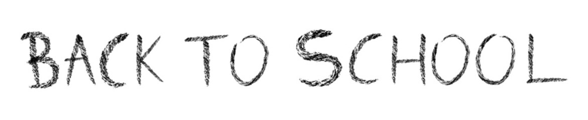 Back to school lettering with charcoal texture on a transparent background. Hand drawn lettering for first day of school banner, poster or other use. Vector illustration.