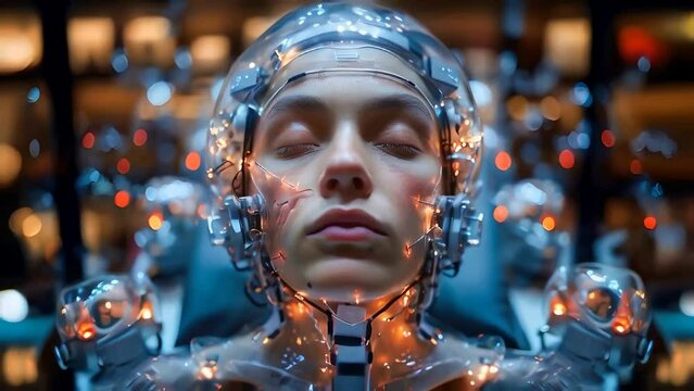 Young man monitoring his brain with sensors electrodes, in white Lab, brain-computer interfaces BCI, electroencephalogram